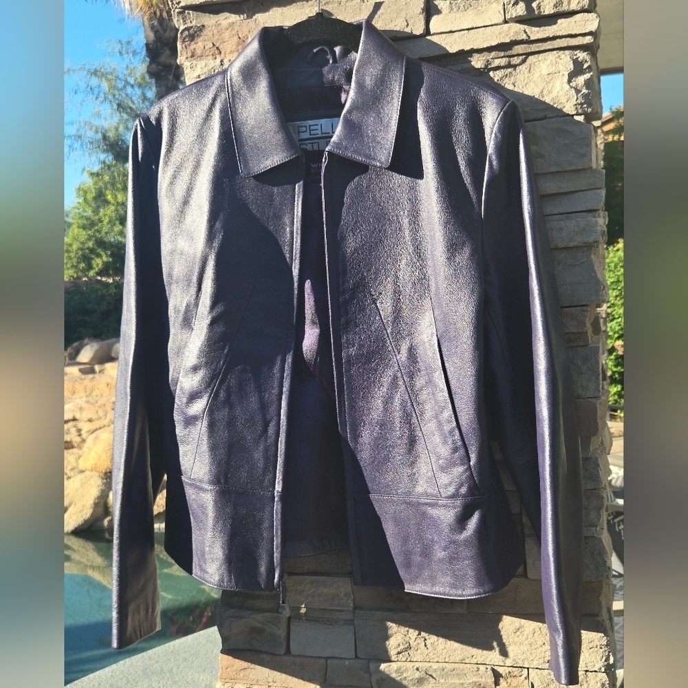 Wilsons Pelle Studio Sz M Lavender Purple Leather Jacket Soft Zip